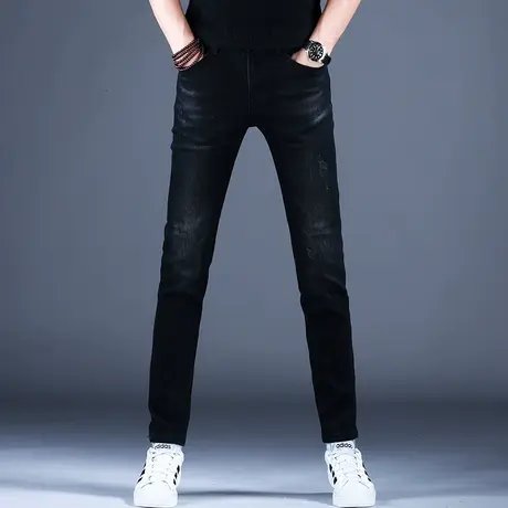 纯黑色弹力高档牛仔裤男款修身小脚裤子2023新款韩版潮流休闲男裤商品大图