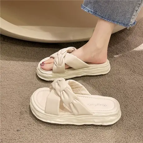 踩屎感拖鞋女夏外穿ins潮2024新款厚底防滑一字拖软底沙滩凉拖鞋商品大图