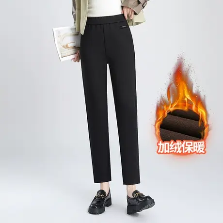 黑色松紧腰直筒小西裤女秋冬2023新款显瘦气质烟管裤加绒职业裤子商品大图