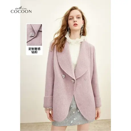 missCOCOON法式羊毛双面呢大衣女2023秋季新款时尚v领毛呢外套冬商品大图