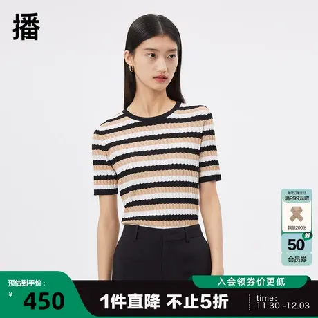 播2023秋季商场同款修身廓形粗细条纹相间圆领毛衫女BDQ1SD0482图片