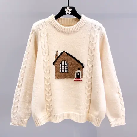 日系学院风麻花套头小房子毛衣女冬季2023新款宽松加厚打底针织衫商品大图