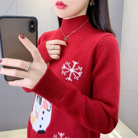 本命年红色圣诞毛衣女款2023冬季新款爆款洋气时尚内搭针织打底衫图片