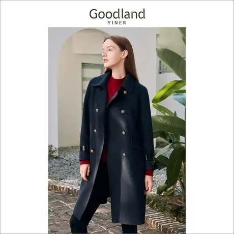 *Goodland女装2022冬季新款含羊绒羊毛双面呢大衣高级感商品大图