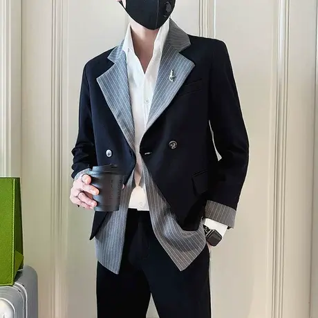 高级感西装外套2023春秋季韩版修身复古拼接假两件休闲西服发型师商品大图