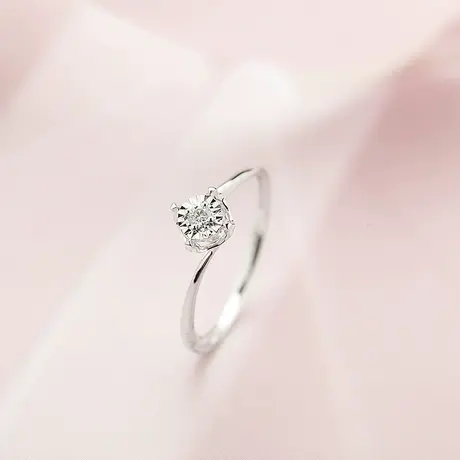 珂兰旗舰店18K金白钻石戒指Au750黄金戒四爪结婚求婚订婚钻戒定制图片