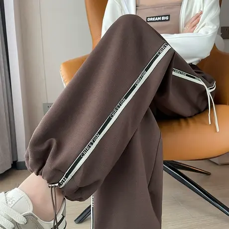 咖色窄版阔腿裤女2024春秋新款高腰垂感宽松显瘦休闲百搭拖地长裤图片