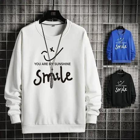 圆领笑脸卫衣男秋冬季美式宽松潮牌打底衫港风男装ins潮流上衣服商品大图