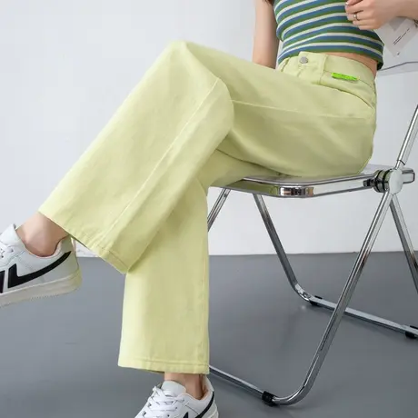 2024年春夏新款奶黄色牛仔裤女直筒宽松裤子减龄清新小个子阔腿裤商品大图