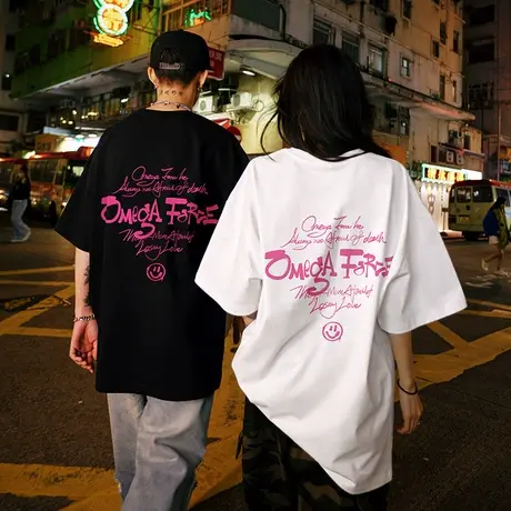 欧美潮牌情侣装T恤男潮高街字母情侣短袖潮流ins大码宽松半袖夏季商品大图