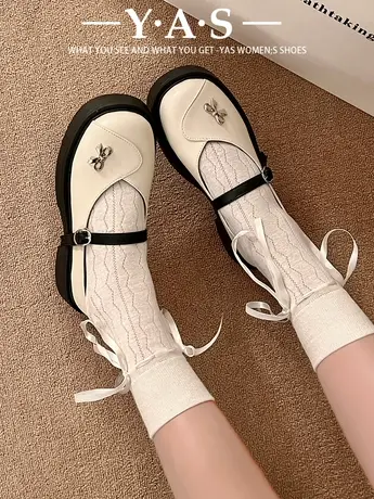 厚底学院风小皮鞋女2024年春季新款法式一字带玛丽珍单鞋浅口女鞋商品大图