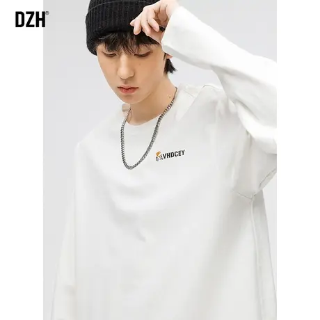 青少年日系白色t恤男长袖纯棉2024年新款春季学生上衣打底衫体恤商品大图