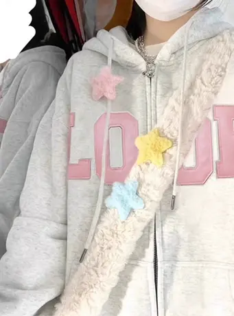 潮牌美式复古开衫卫衣女2024年春秋薄款小个子慵懒风宽松连帽外套商品大图