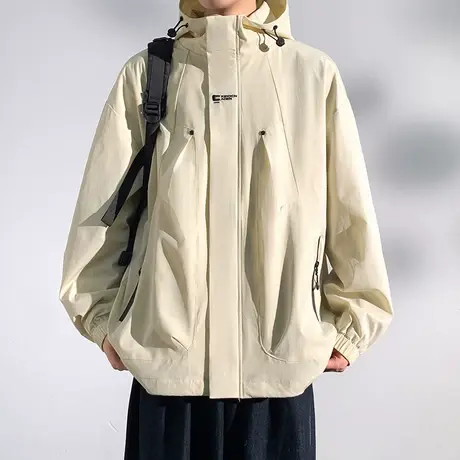 冲锋衣男日系潮牌宽松连帽登山服男士春秋款美式休闲工装夹克外套商品大图