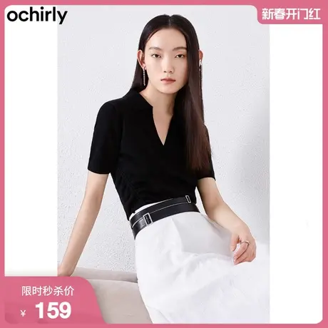 黑标系列 欧时力polo衫女新款秋装抽绳短袖针织衫1WH303690F商品大图