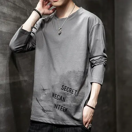 男款纯棉长袖上衣服春秋款潮牌印花T恤秋季2023新款高街男装体恤商品大图