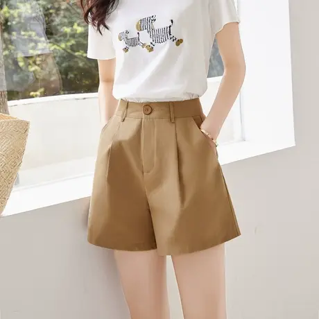 时尚百搭显瘦纯棉短裤2022年夏季新款女简约高腰修身A字版直筒裤商品大图