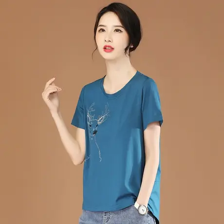 韩潮袭人圆领刺绣白色短袖T恤女2023夏季新款休闲百搭体恤上衣薄图片