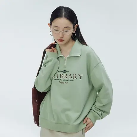 omont蛋挞家 美式复古polo卫衣女2023春秋新款刺绣宽松长袖上衣商品大图