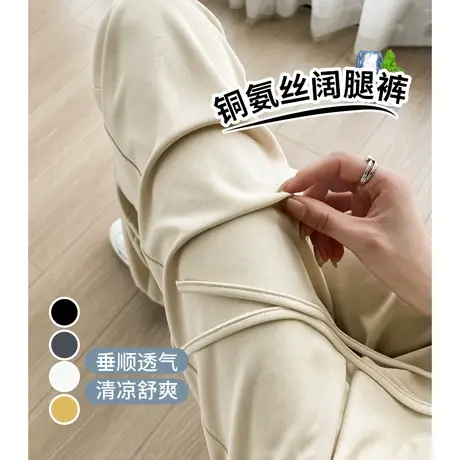 铜氨丝窄版阔腿裤女夏季薄款高腰垂坠感直筒小个子拖地凉凉冰丝裤商品大图