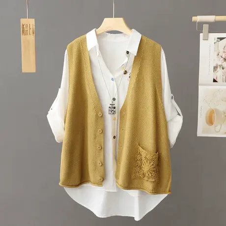 针织马甲女开衫秋季2023年新款春秋毛衣背心外搭薄款无袖坎肩上衣商品大图