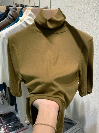 欧货高领打底衫女内搭2023早秋新款洋气中袖上衣七分袖t恤女短袖商品大图