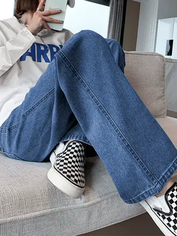 薄款小个子高腰阔腿牛仔裤女2023春秋ins阔腿宽松显瘦显高小个子商品大图