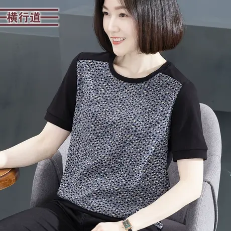圆领雪纺宽松短袖2023新款夏装纯色拼接宽松简约休闲女衣韩版T恤图片
