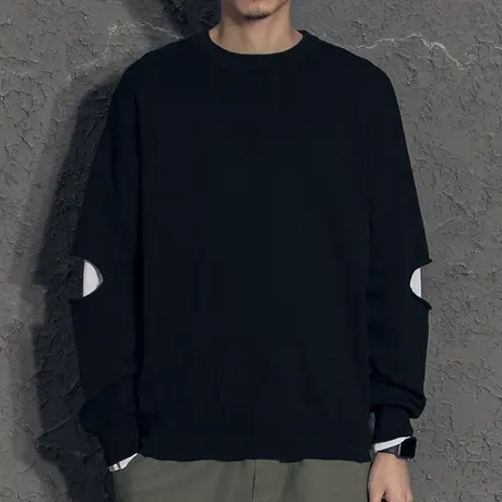 奕飏假两件拼接毛衣男春秋款2020新款韩版潮流针织衫男士秋装上衣图片