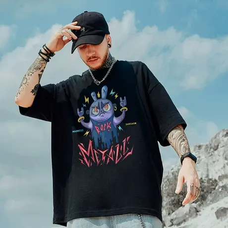 国潮oversize短袖t恤男潮加肥加大码bf宽松纯棉胖子半袖潮流夏季图片