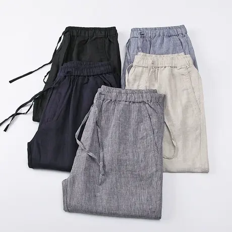 亚麻裤男休闲复古透气直筒夏季薄款男士中国风宽松大码薄哈伦长裤商品大图