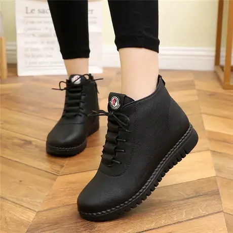 新款妈妈鞋冬季加绒棉鞋保暖防滑舒适中年女士短靴子中老年马丁靴图片