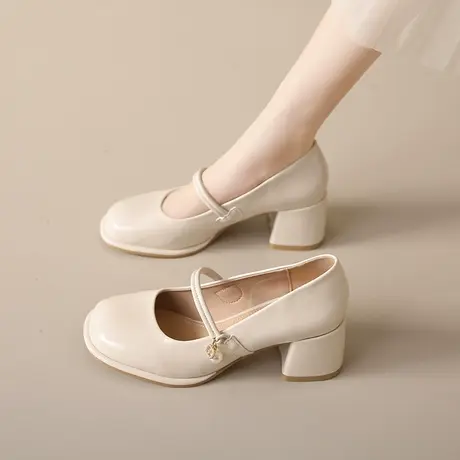 高跟鞋女2023夏秋季新款旗袍鞋子粗跟玛丽珍单鞋女仙女温柔小皮鞋图片
