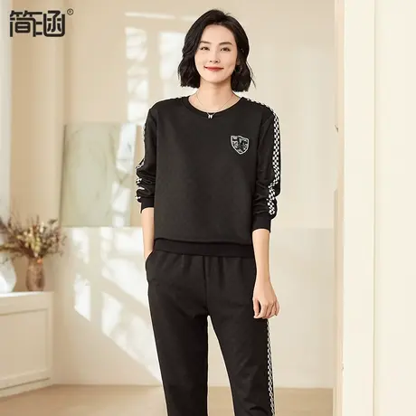 简涵大码女装2023秋装新款休闲运动两件套宽松显瘦胖mm大码套装图片