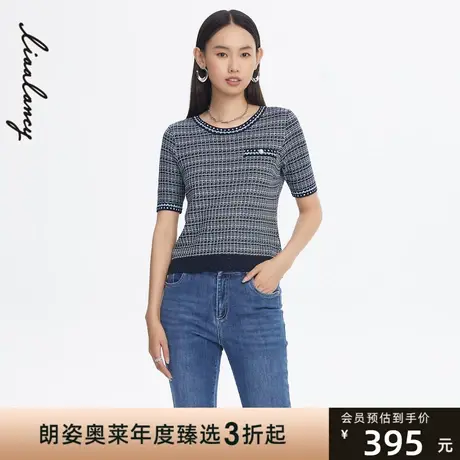 悦朗姿LANCY打底针织衫22春夏新商场同款短款时尚休闲通勤圆领图片