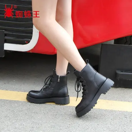蜘蛛王断码清仓正品马丁靴女真皮2022秋冬商场新款靴子女厚底薄绒商品大图