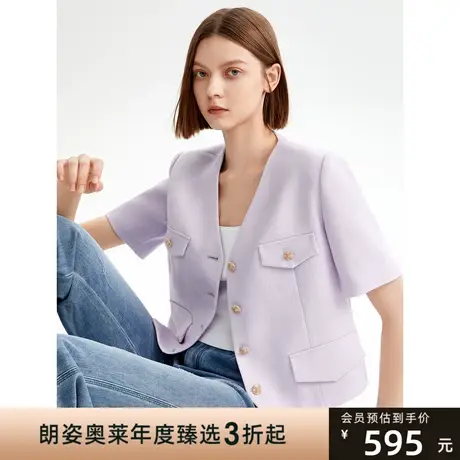 朗姿复古小香风法式夏季薄款气质短外套2023年新款高级感短袖上衣图片