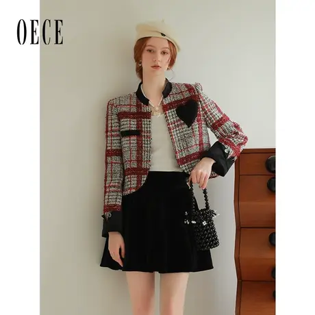 【双11新品】Oece彩虹格纹设计感毛衣女2023秋冬季针织开衫外套图片