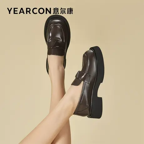 意尔康女鞋官方旗舰店乐福鞋女春季百搭时尚一脚蹬英伦单鞋小皮鞋商品大图