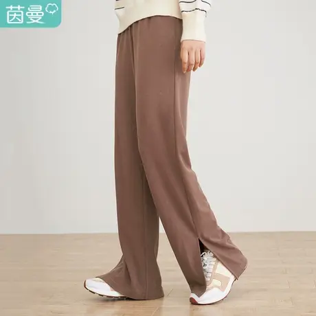 茵曼特价清仓春装新款女松紧腰系带设计裤脚开衩简约休闲长裤图片
