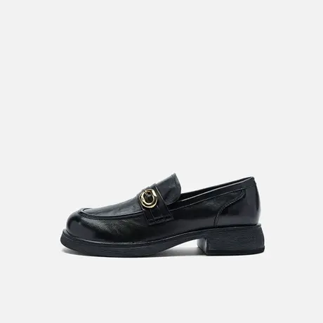 Nine West/玖熙2025年春季乐福鞋牛皮圆头金扣点缀通勤百搭女鞋商品大图