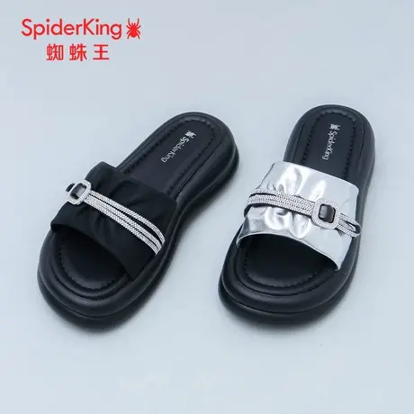 SPIDER KING/蜘蛛王女拖鞋2025夏商场新款法式水钻沙滩一字厚平底图片