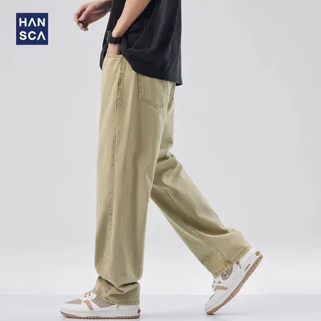 hansca日系复古直筒宽松牛仔裤男夏季新款水洗纯色潮牌休闲长裤子商品大图
