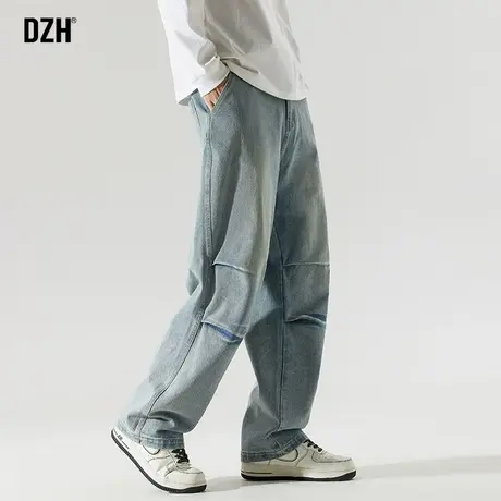 男士蓝色水洗复古牛仔裤男春秋款宽松直筒2023年新款美式裤子垂感图片