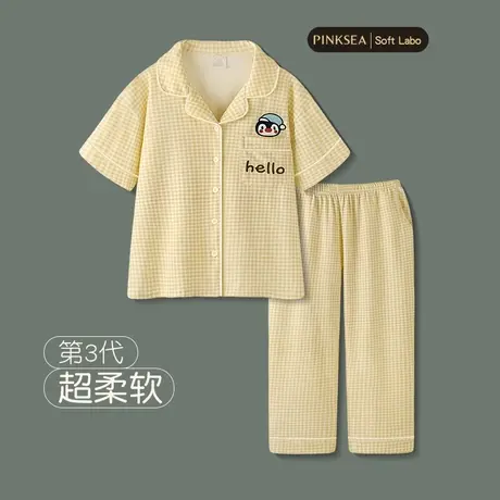 睡衣女款夏薄款纯棉短袖长裤女士套装春秋新款可爱企鹅少女家居服商品大图