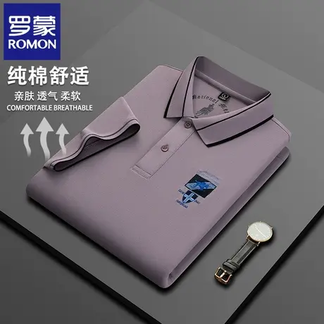 罗蒙高端刺绣男士纯棉POLO衫夏季薄款中年爸爸休闲翻领短袖t恤N2Z商品大图