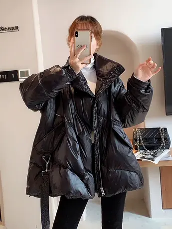 飘带宽松网红轻薄羽绒棉服女2023冬新爆款小个子宽松棉衣短款棉袄商品大图