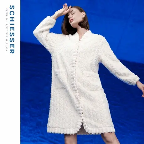 SCHIESSER舒雅秋冬女士长毛绒轻柔绒感剪花V领开衫睡衣家居服睡裙图片