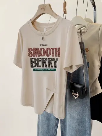 hiphop潮牌小众T恤女夏不规则下摆上衣ins高级感韩系休闲正肩短袖图片