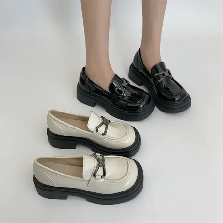 乐福鞋女2023年新款秋季松糕厚底学院风小皮鞋浅口一脚蹬小众单鞋商品大图